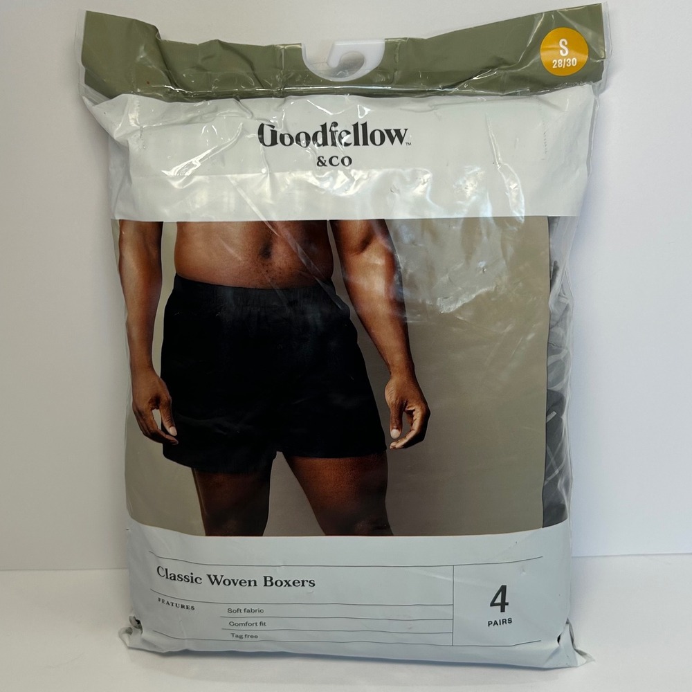 Goodfellow & Co Mens 4 Pack Woven Boxers Gravel Gray Plaid Striped S 28-30 New